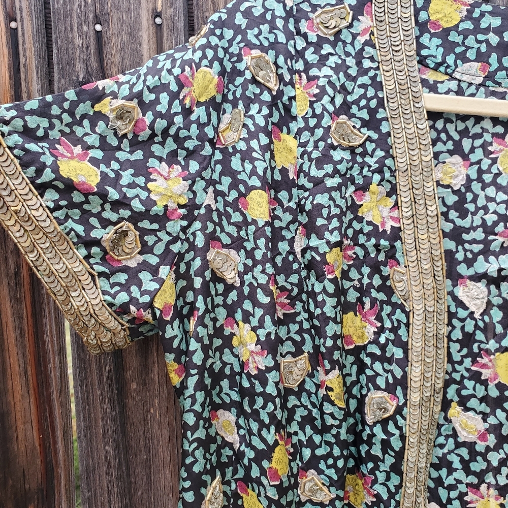 Y2K Kimono w/ bead sequin trim - Picture 3 of 7
